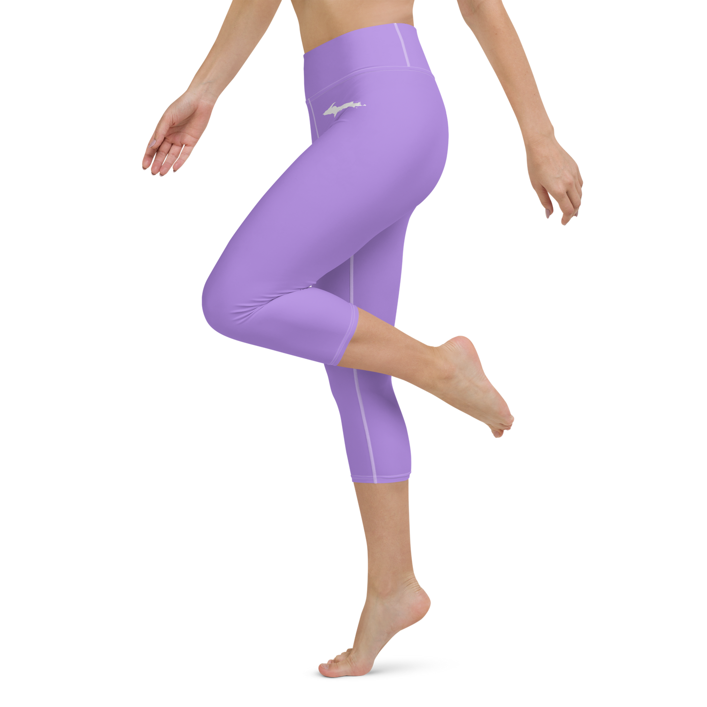 Michigan Upper Peninsula Yoga Capri Leggings (w/ UP Outline) | Lavender