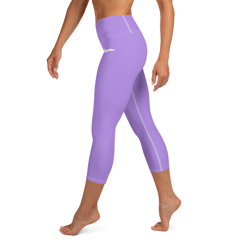 Michigan Upper Peninsula Yoga Capri Leggings (w/ UP Outline) | Lavender