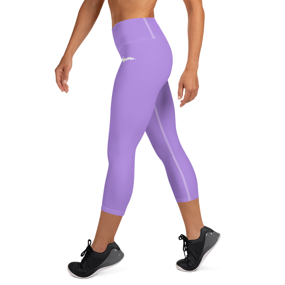 Michigan Upper Peninsula Yoga Capri Leggings (w/ UP Outline) | Lavender