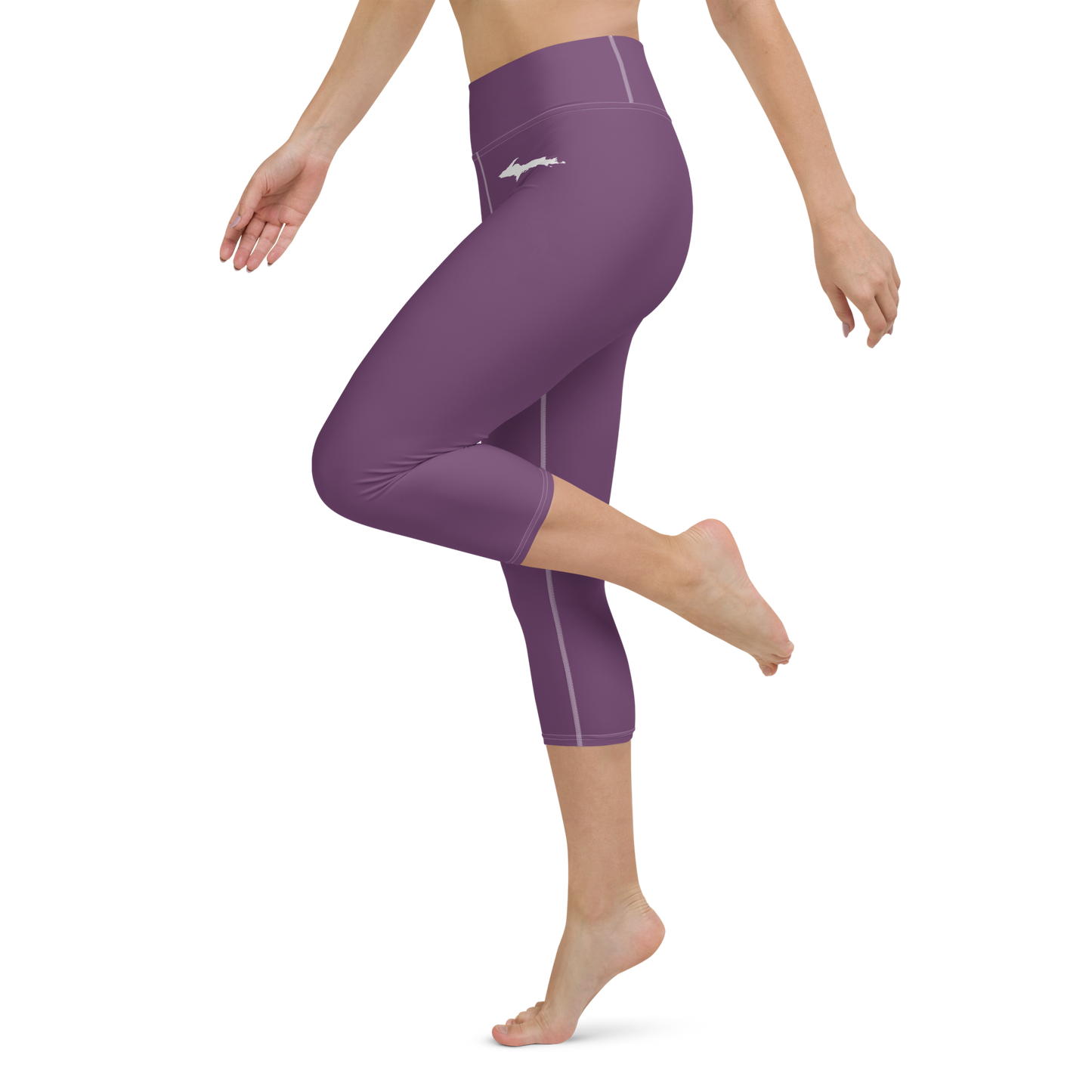 Michigan Upper Peninsula Yoga Capri Leggings (w/ UP Outline) | Plum