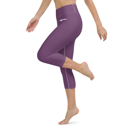 Michigan Upper Peninsula Yoga Capri Leggings (w/ UP Outline) | Plum