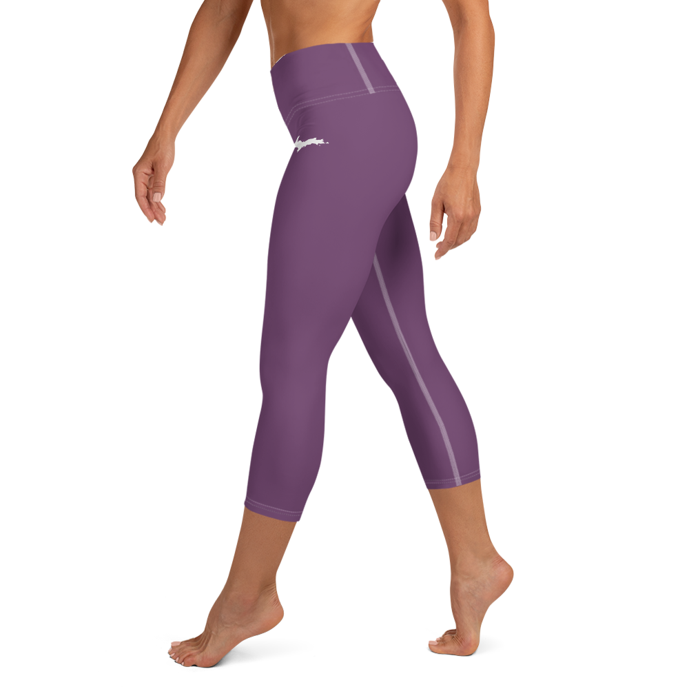 Michigan Upper Peninsula Yoga Capri Leggings (w/ UP Outline) | Plum