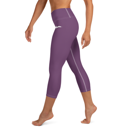 Michigan Upper Peninsula Yoga Capri Leggings (w/ UP Outline) | Plum