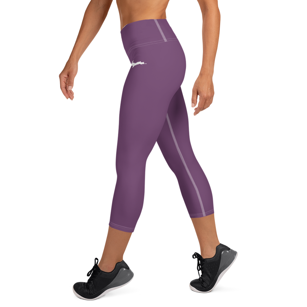 Michigan Upper Peninsula Yoga Capri Leggings (w/ UP Outline) | Plum