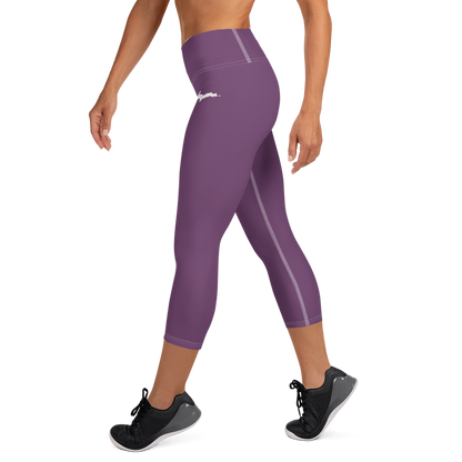 Michigan Upper Peninsula Yoga Capri Leggings (w/ UP Outline) | Plum