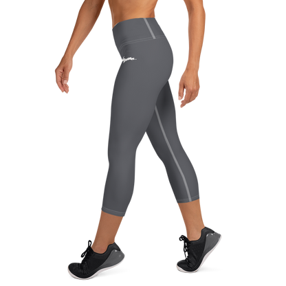 Michigan Upper Peninsula Yoga Capri Leggings (w/ UP Outline) | Iron Ore Grey