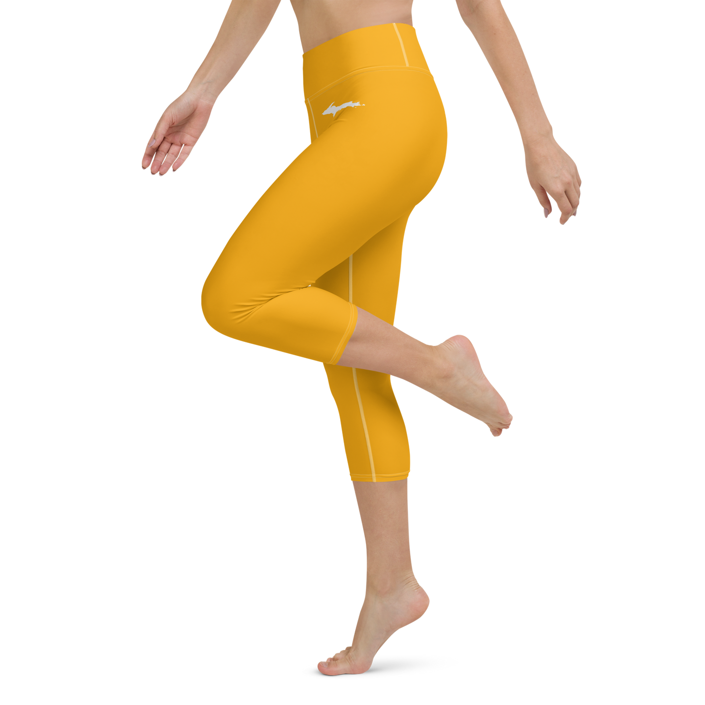 Michigan Upper Peninsula Yoga Capri Leggings (w/ UP Outline) | Birch Leaf Orange