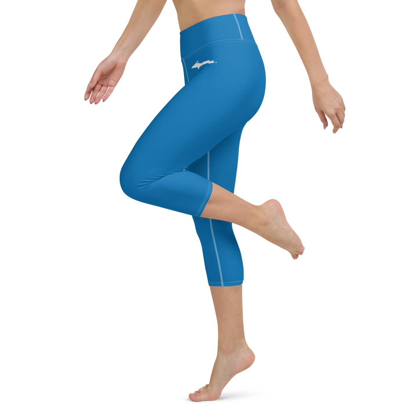 Michigan Upper Peninsula Yoga Capri Leggings (w/ UP Outline) | Azure