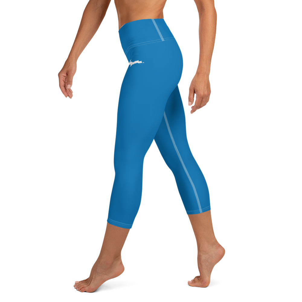 Michigan Upper Peninsula Yoga Capri Leggings (w/ UP Outline) | Azure