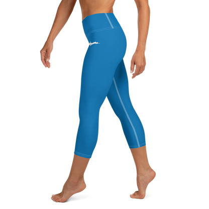 Michigan Upper Peninsula Yoga Capri Leggings (w/ UP Outline) | Azure