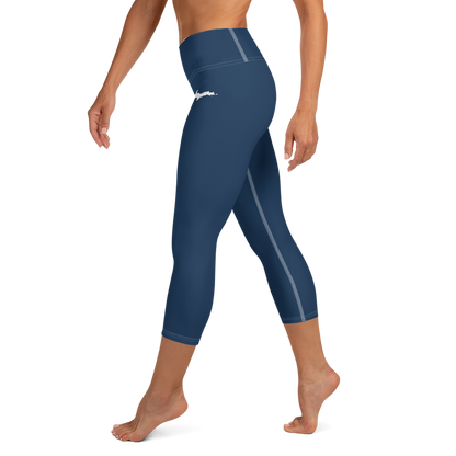 Michigan Upper Peninsula Yoga Capri Leggings (w/ UP Outline) | Navy