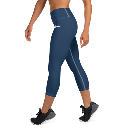 Michigan Upper Peninsula Yoga Capri Leggings (w/ UP Outline) | Navy