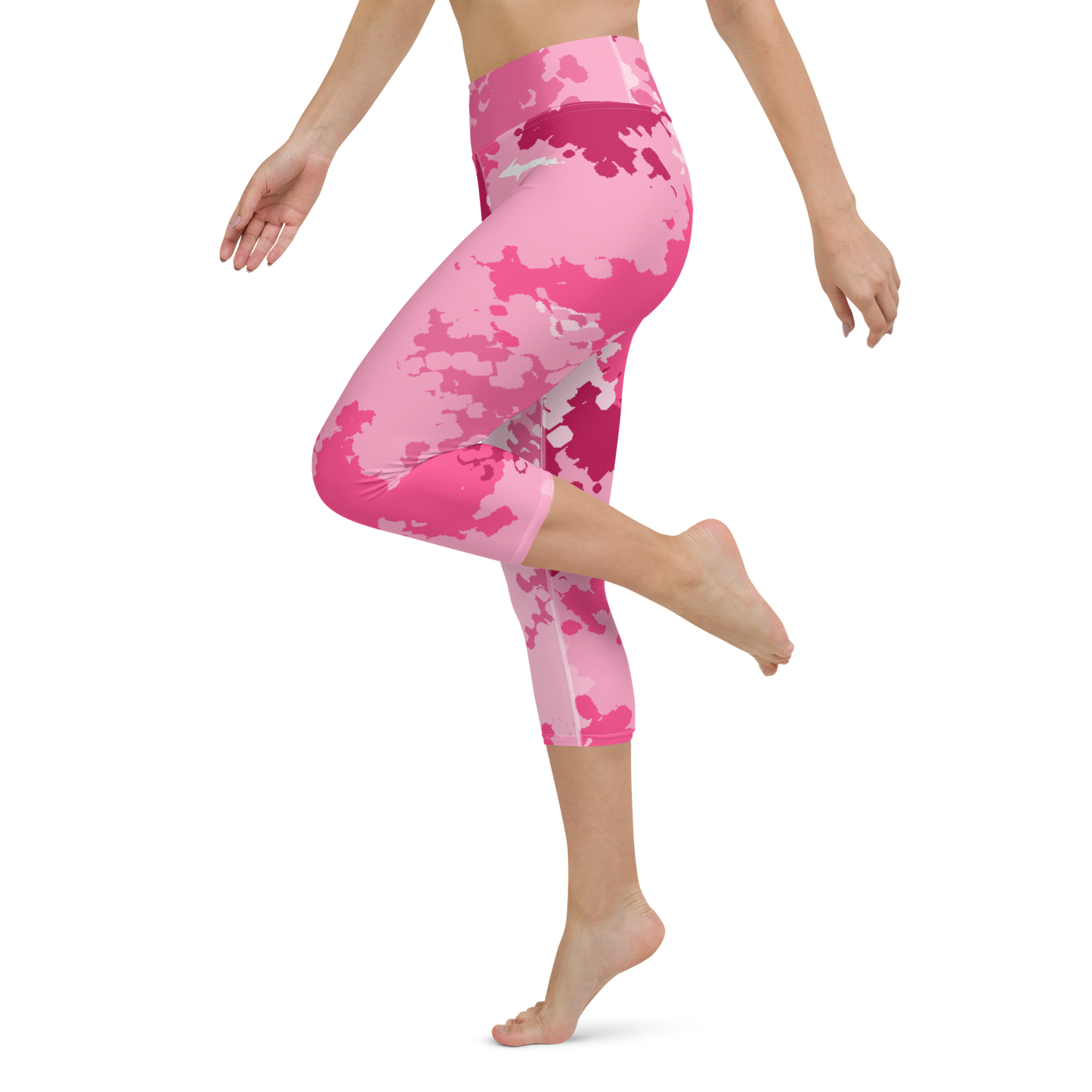 Michigan Upper Peninsula Yoga Capri Leggings (w/ UP Outline) | Pink Camo