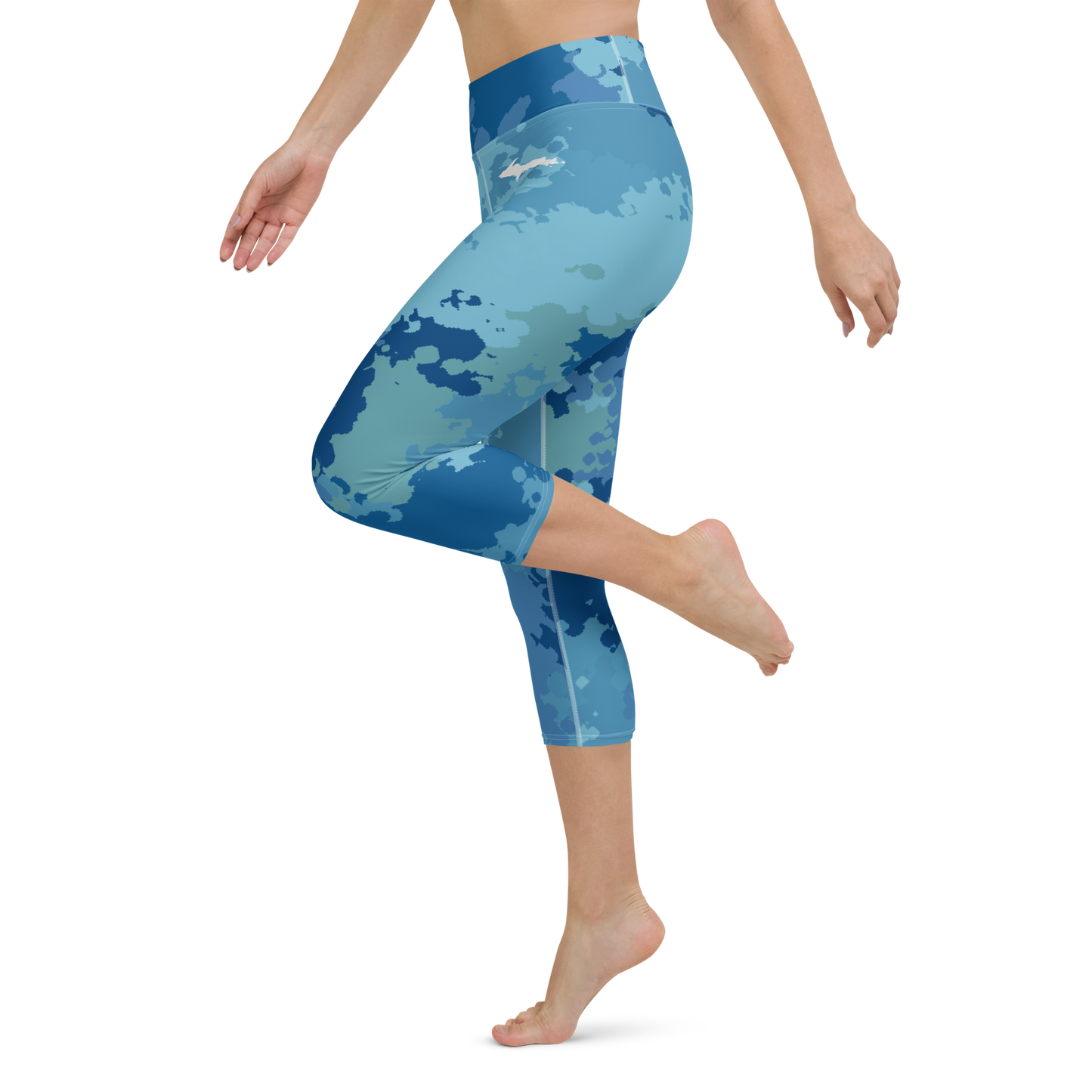 Michigan Upper Peninsula Yoga Capri Leggings (w/ UP Outline) | Great Lakes Camo