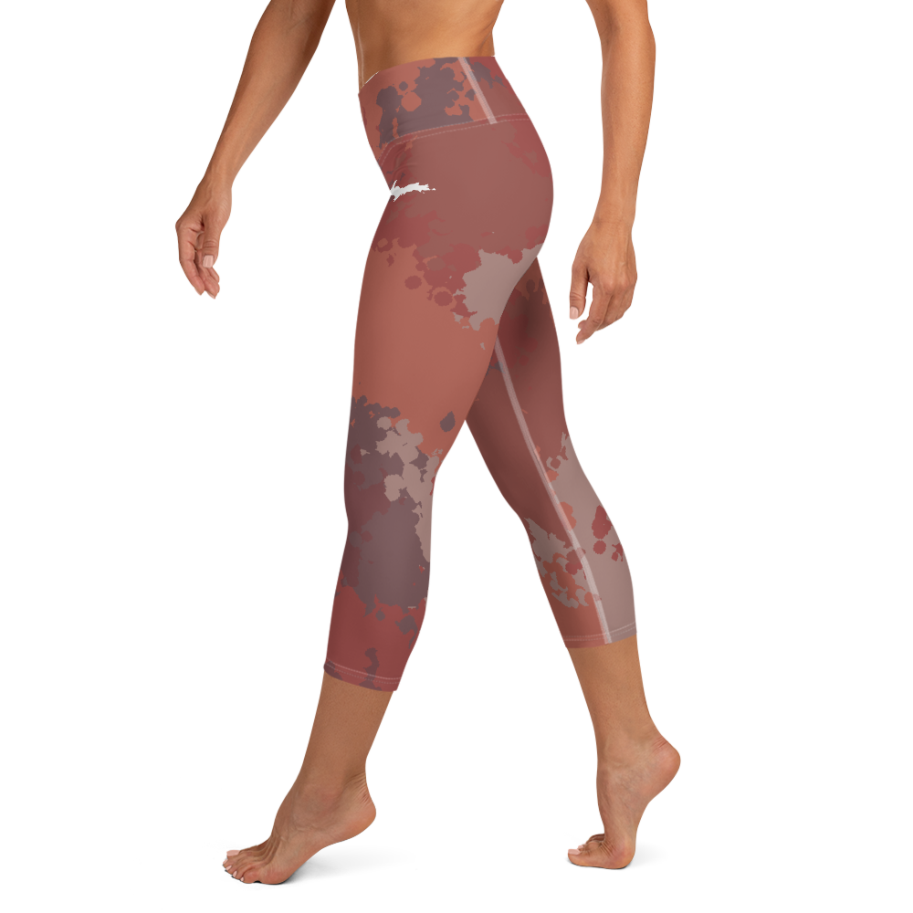 Michigan Upper Peninsula Yoga Capri Leggings (w/ UP Outline) | Ore Dock Camo