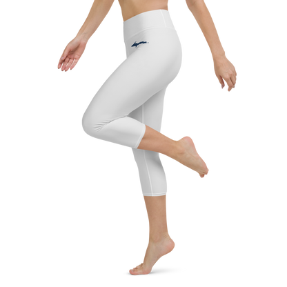 Michigan Upper Peninsula Yoga Capri Leggings (w/ UP Outline) | Birch Bark White