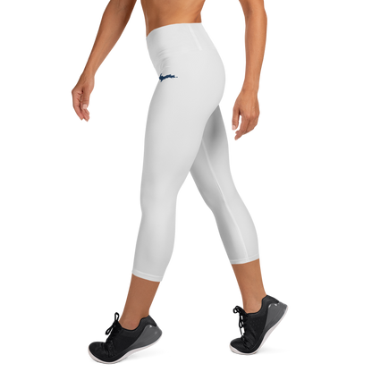 Michigan Upper Peninsula Yoga Capri Leggings (w/ UP Outline) | Birch Bark White