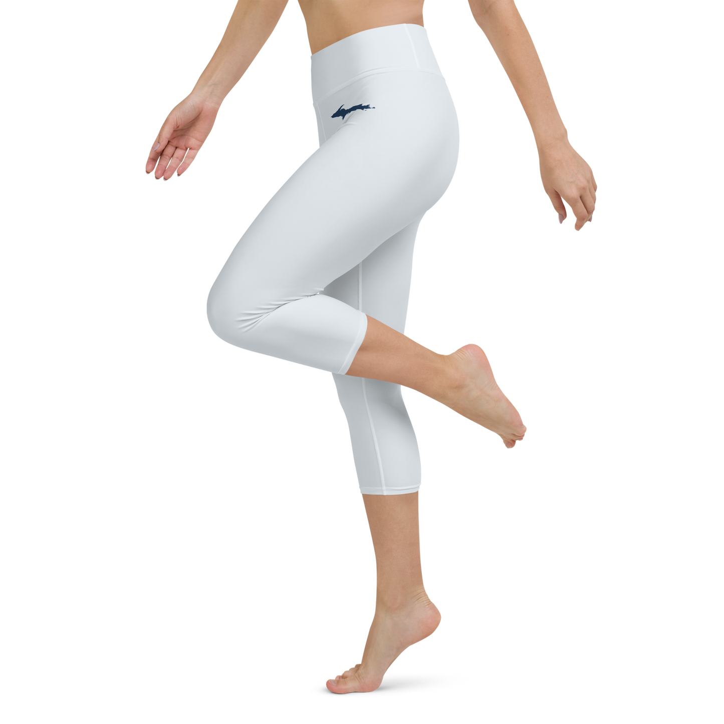 Michigan Upper Peninsula Yoga Capri Leggings (w/ UP Outline) | Gossy White