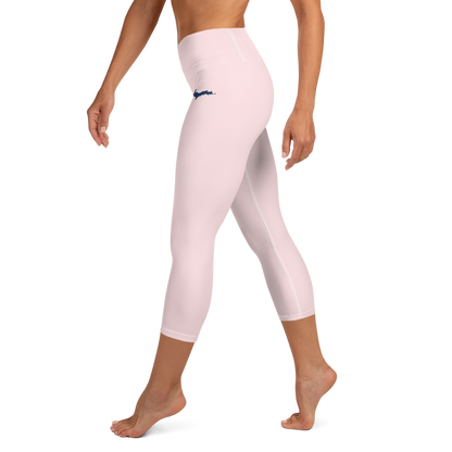 Michigan Upper Peninsula Yoga Capri Leggings (w/ UP Outline) | Pale Pink