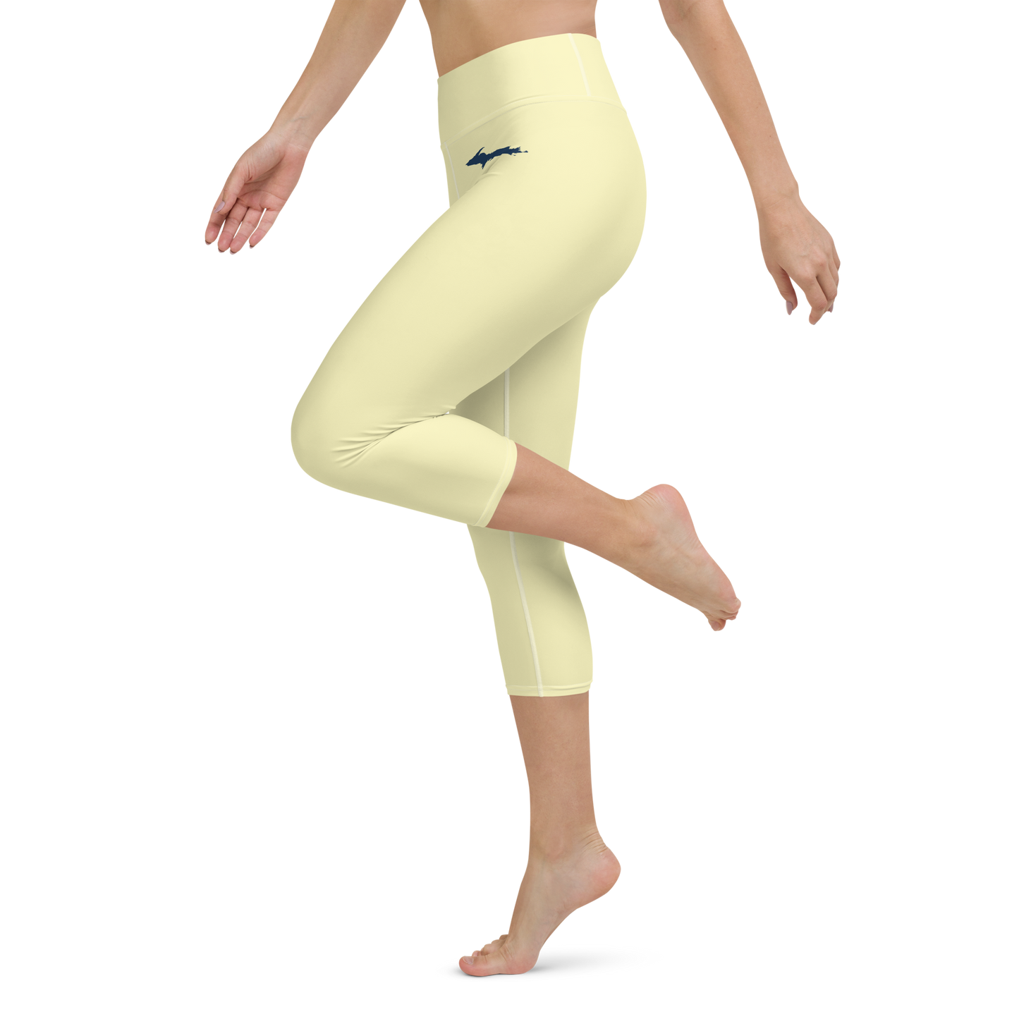 Michigan Upper Peninsula Yoga Capri Leggings (w/ UP Outline) | Canary Yellow