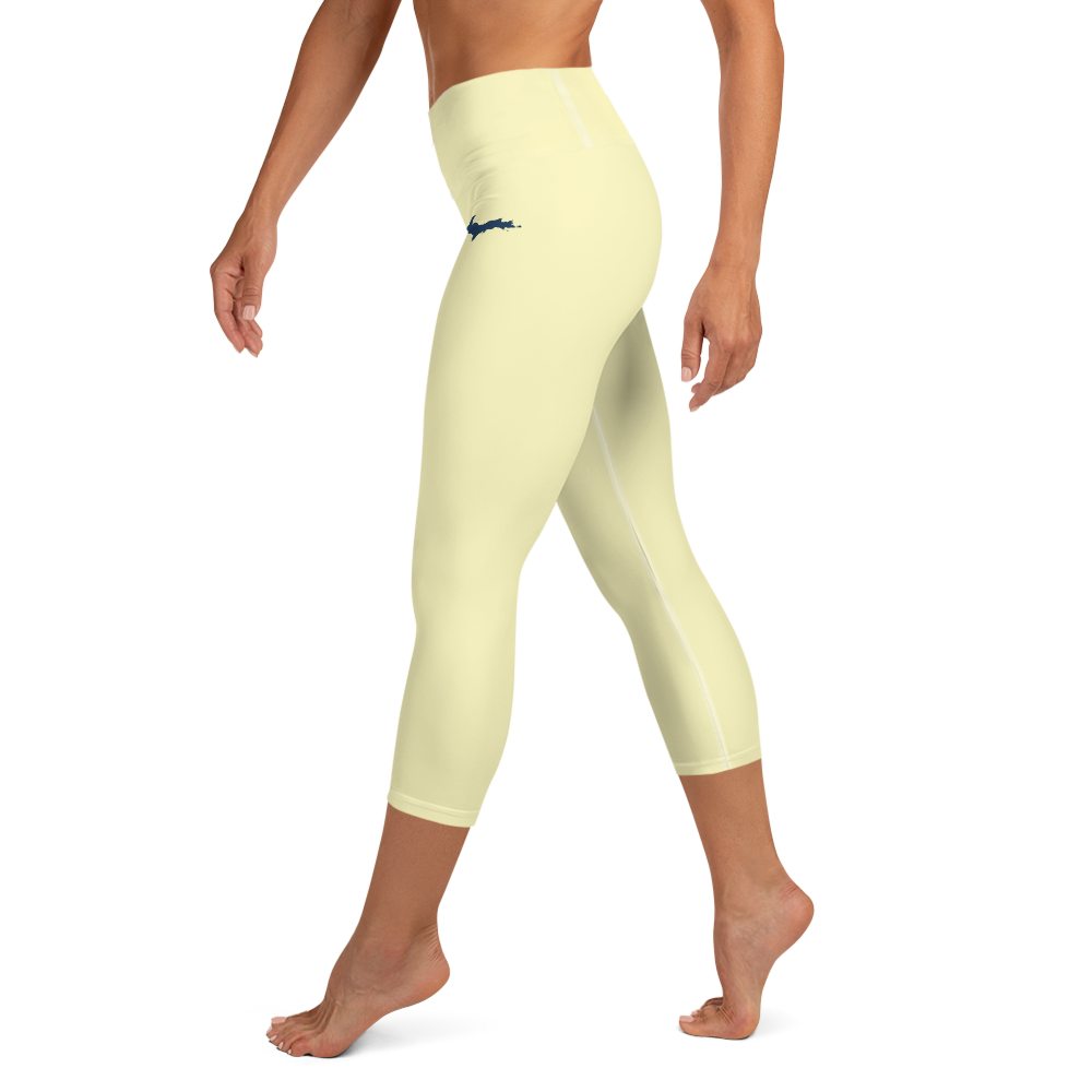 Michigan Upper Peninsula Yoga Capri Leggings (w/ UP Outline) | Canary Yellow