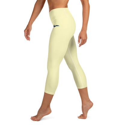 Michigan Upper Peninsula Yoga Capri Leggings (w/ UP Outline) | Canary Yellow