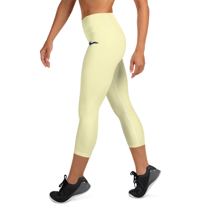 Michigan Upper Peninsula Yoga Capri Leggings (w/ UP Outline) | Canary Yellow