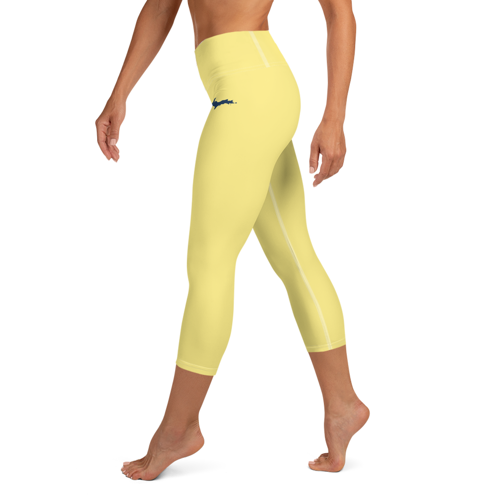 Michigan Upper Peninsula Yoga Capri Leggings (w/ UP Outline) | Cherry Yellow