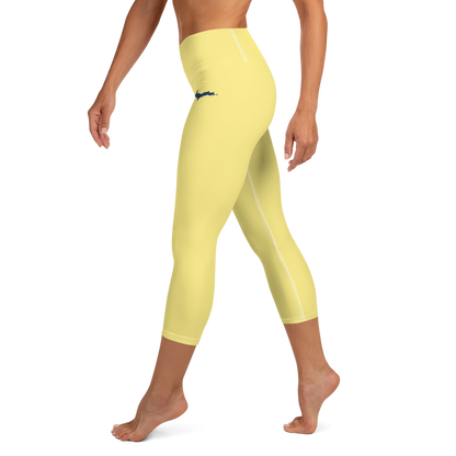 Michigan Upper Peninsula Yoga Capri Leggings (w/ UP Outline) | Cherry Yellow