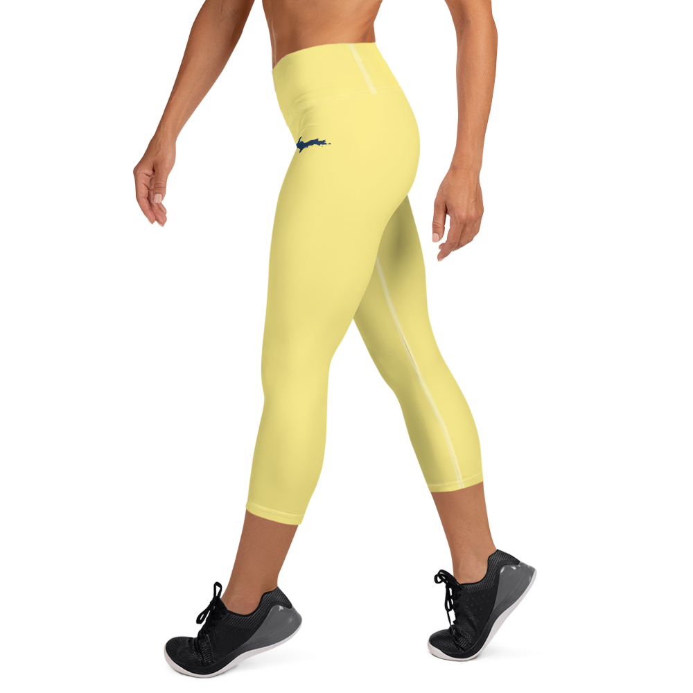 Michigan Upper Peninsula Yoga Capri Leggings (w/ UP Outline) | Cherry Yellow