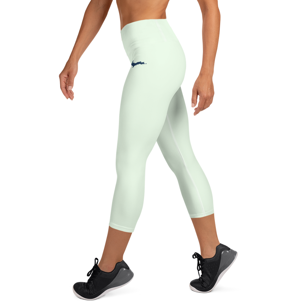 Michigan Upper Peninsula Yoga Capri Leggings (w/ UP Outline) | Dew Green