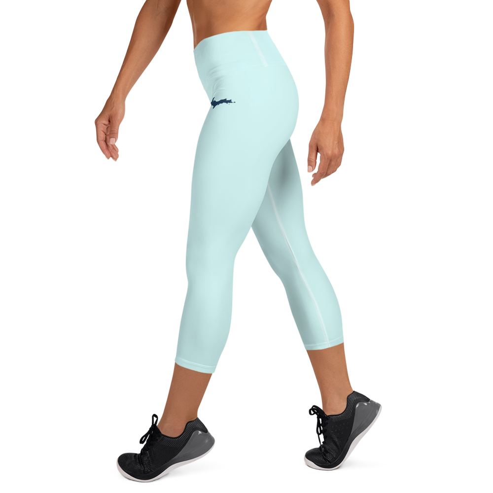 Michigan Upper Peninsula Yoga Capri Leggings (w/ UP Outline) | Cyan