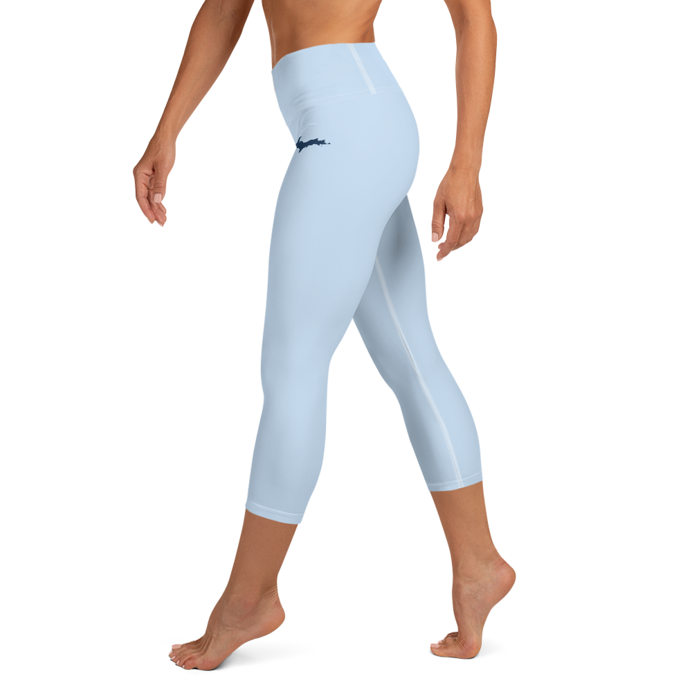 Michigan Upper Peninsula Yoga Capri Leggings (w/ UP Outline) | Light Blue