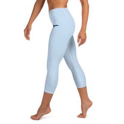 Michigan Upper Peninsula Yoga Capri Leggings (w/ UP Outline) | Light Blue