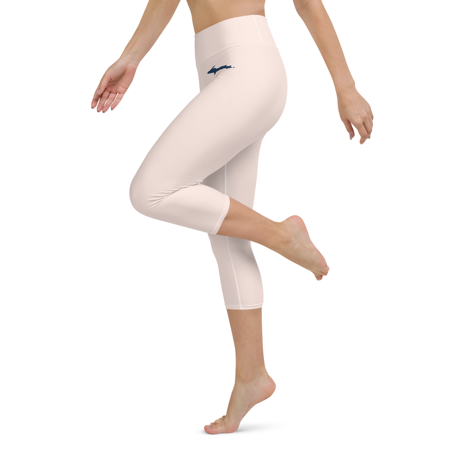 Michigan Upper Peninsula Yoga Capri Leggings (w/ UP Outline) | Champagne Pink