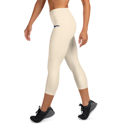 Michigan Upper Peninsula Yoga Capri Leggings (w/ UP Outline) | Champagne White