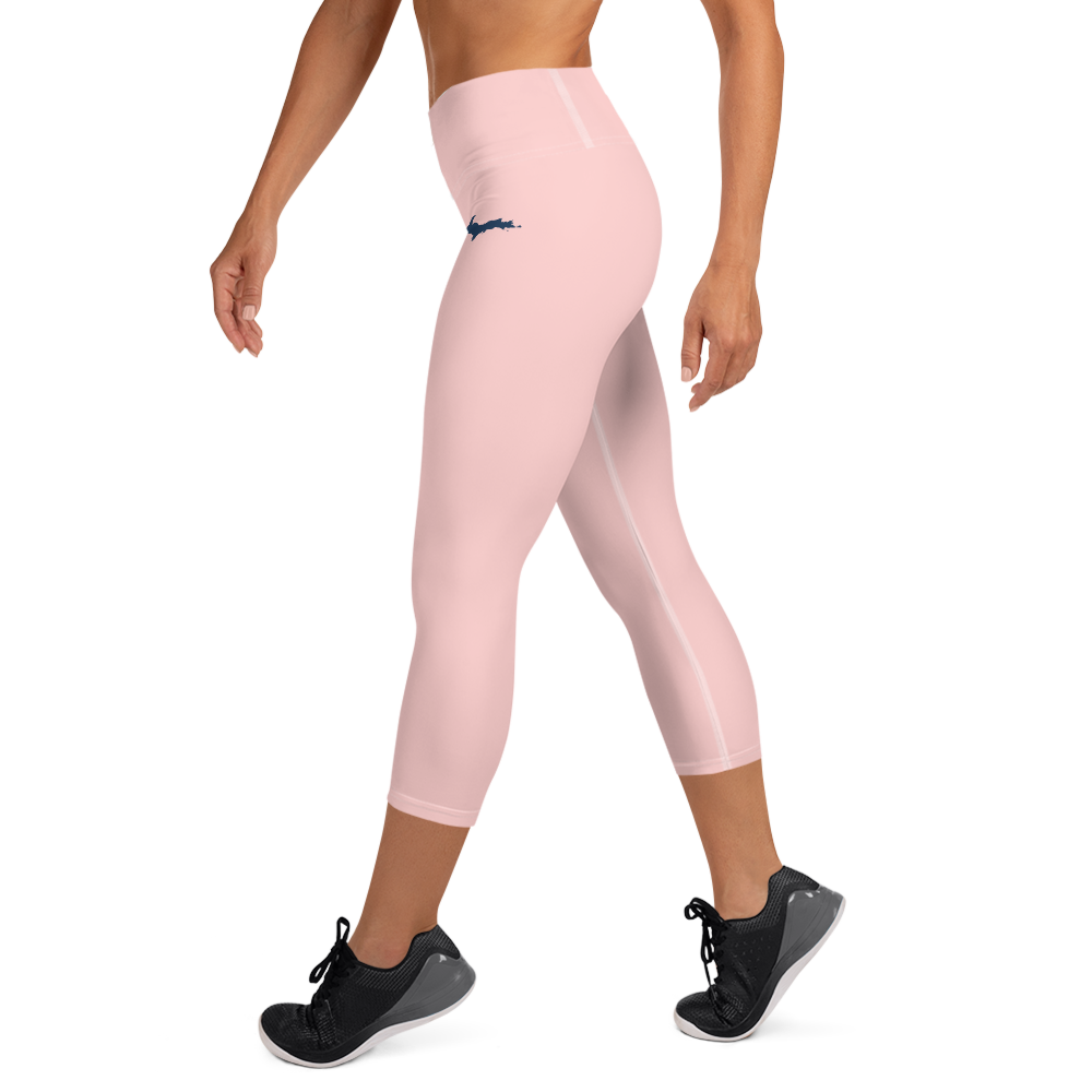 Michigan Upper Peninsula Yoga Capri Leggings (w/ UP Outline) | Cosmos Pink