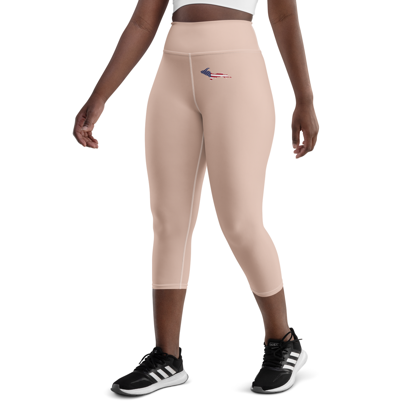 Michigan Upper Peninsula Yoga Capri Leggings (w/ UP USA Flag) | Rose Gold