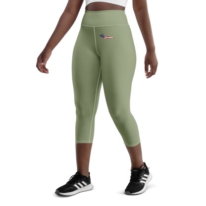 Michigan Upper Peninsula Yoga Capri Leggings (w/ UP USA Flag) | Beachgrass Green