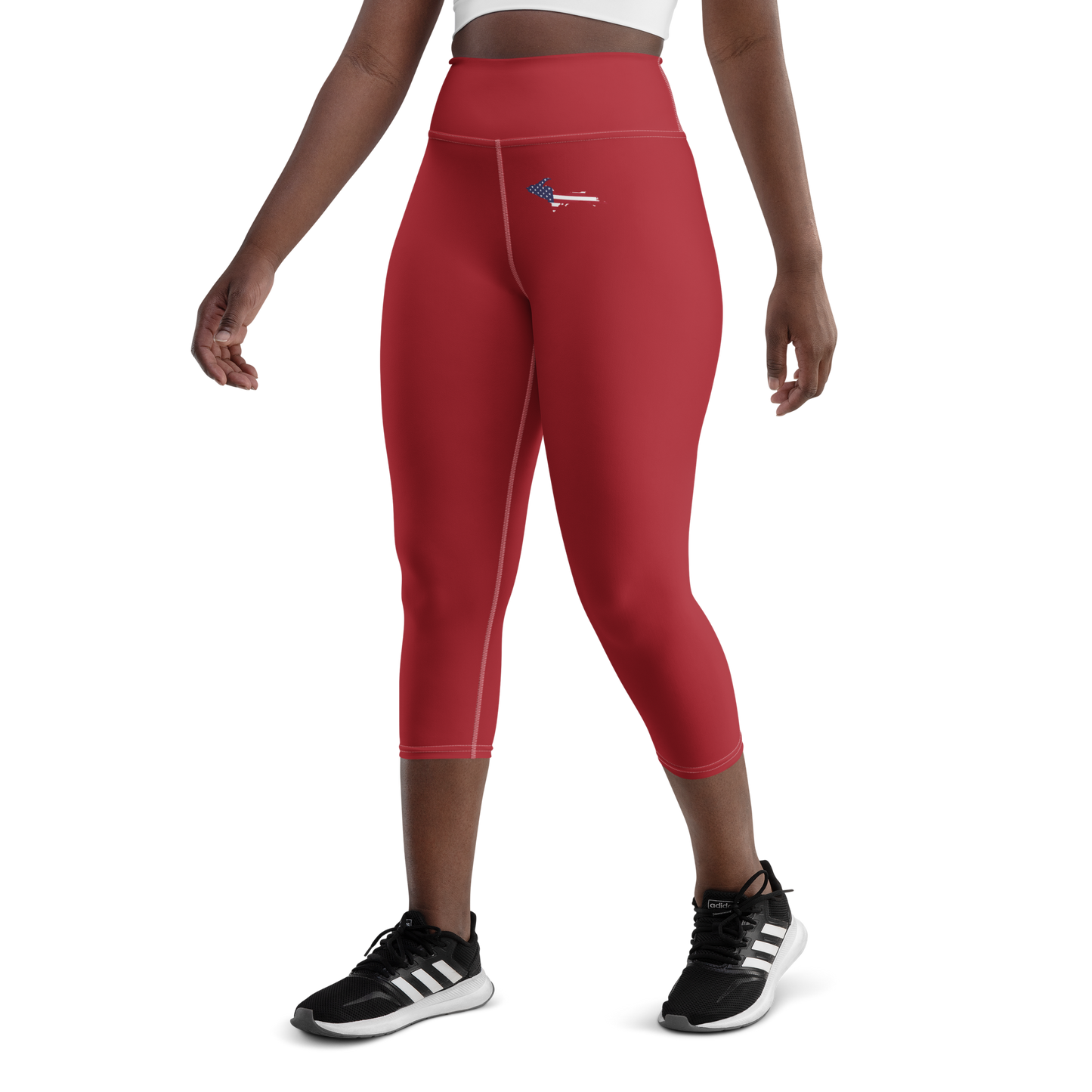 Michigan Upper Peninsula Yoga Capri Leggings (w/ UP USA Flag) | Thimbleberry Red