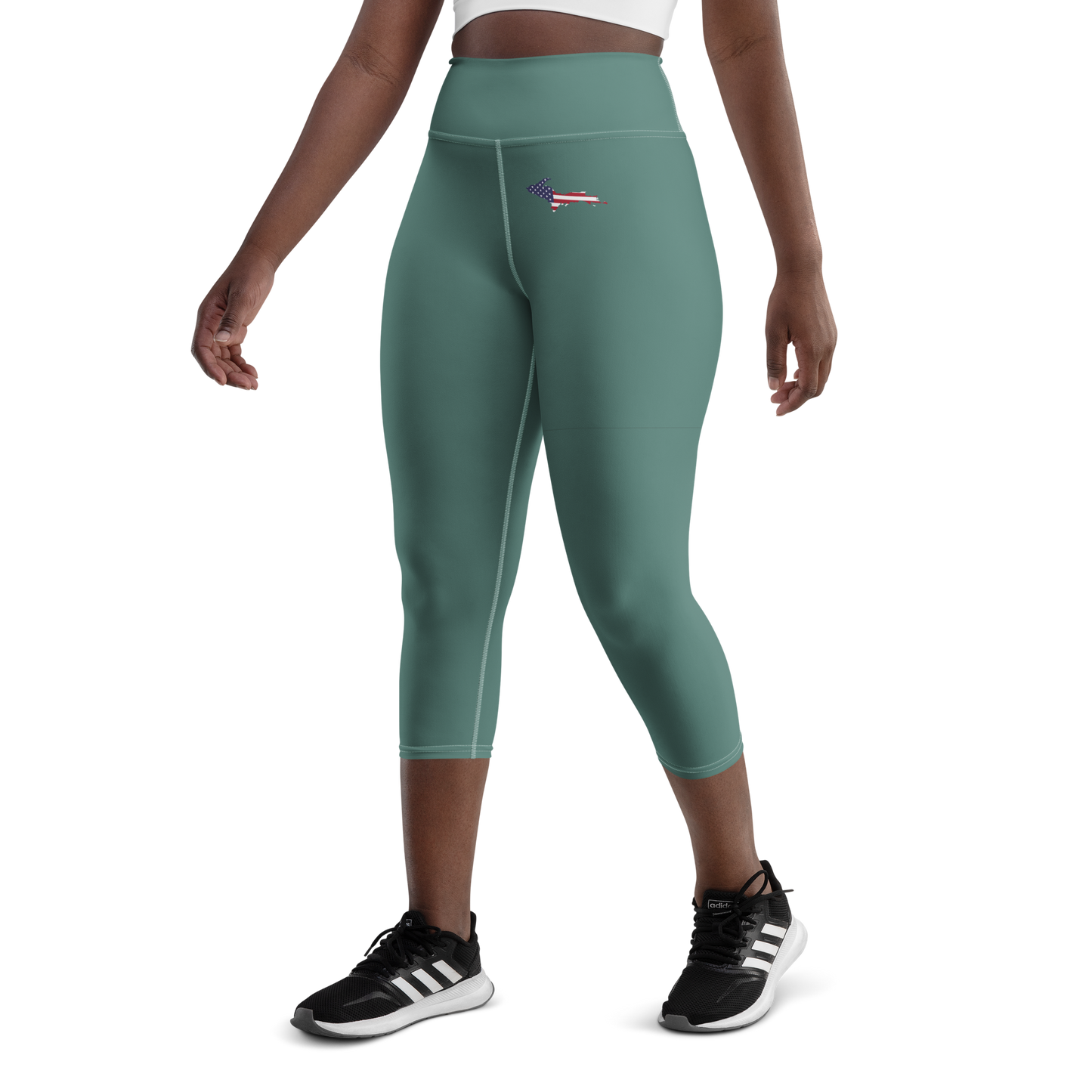 Michigan Upper Peninsula Yoga Capri Leggings (w/ UP USA Flag) | Copper Green