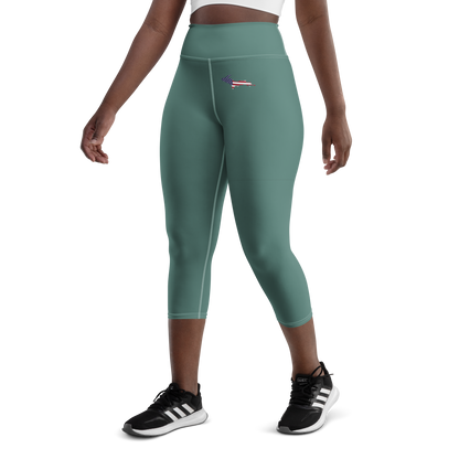 Michigan Upper Peninsula Yoga Capri Leggings (w/ UP USA Flag) | Copper Green