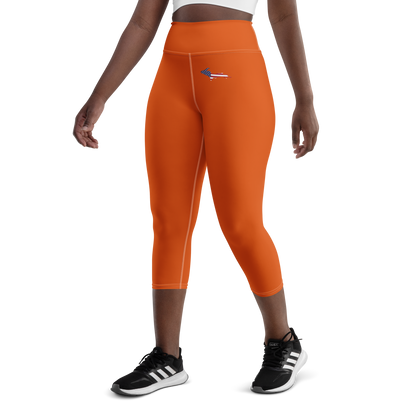 Michigan Upper Peninsula Yoga Capri Leggings (w/ UP USA Flag) | Maple Leaf Orange