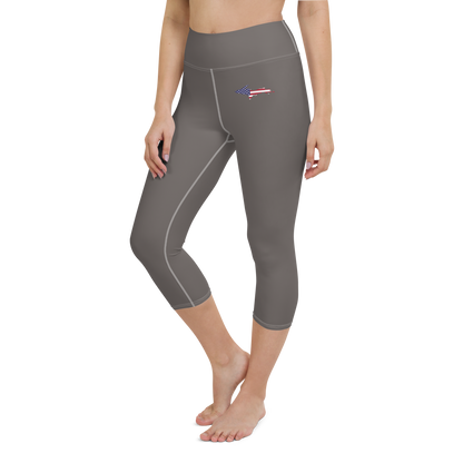 Michigan Upper Peninsula Yoga Capri Leggings (w/ UP USA Flag) | Warren Tank Grey