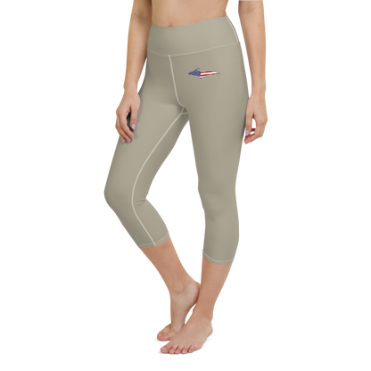 Michigan Upper Peninsula Yoga Capri Leggings (w/ UP USA Flag) | Petoskey Stone Beige