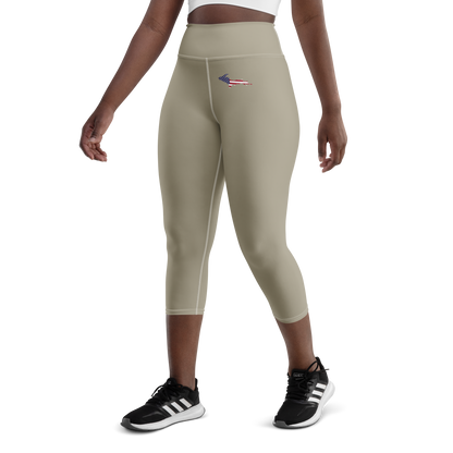 Michigan Upper Peninsula Yoga Capri Leggings (w/ UP USA Flag) | Petoskey Stone Beige