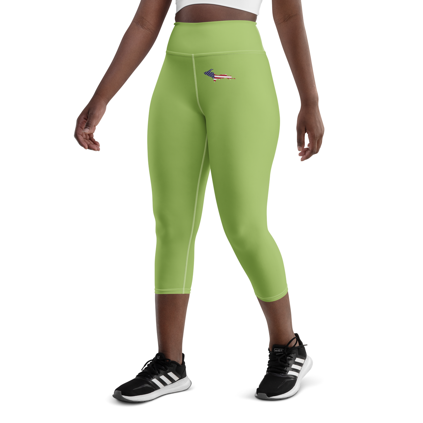 Michigan Upper Peninsula Yoga Capri Leggings (w/ UP USA Flag) | Gooseberry Green