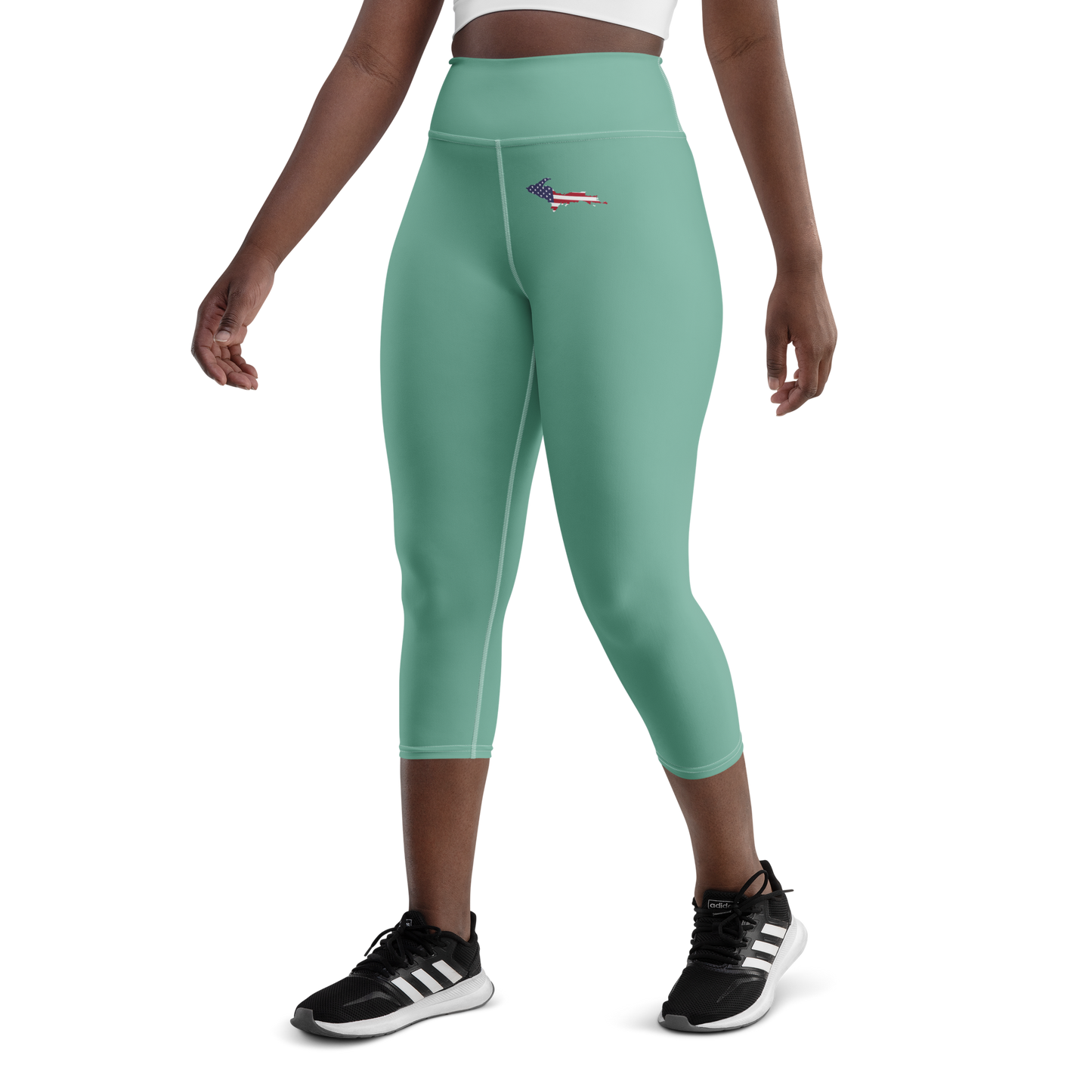 Michigan Upper Peninsula Yoga Capri Leggings (w/ UP USA Flag) | Sencha Green