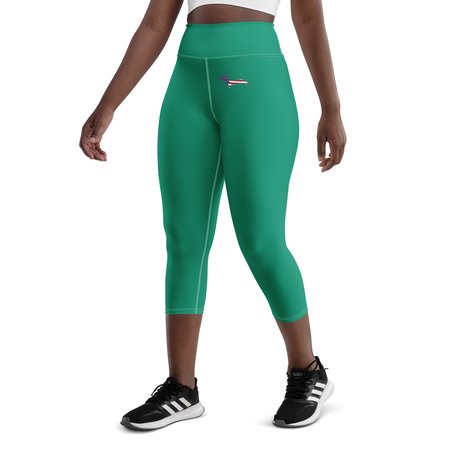 Michigan Upper Peninsula Yoga Capri Leggings (w/ UP USA Flag) | Emerald Green