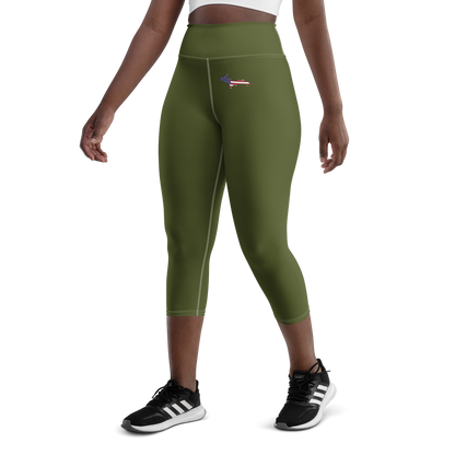 Michigan Upper Peninsula Yoga Capri Leggings (w/ UP USA Flag) | Army Green